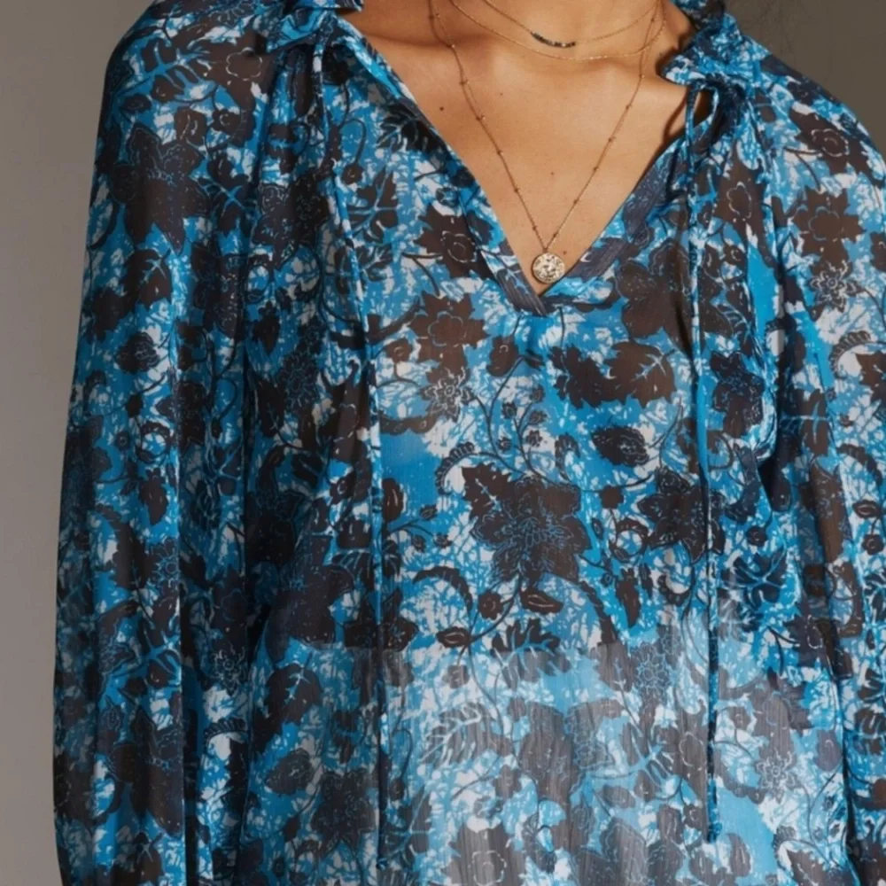 NWT Anthropologie By Anthropologie Sheer Printed Peasant SIZE SMALL - Picture 5 of 10